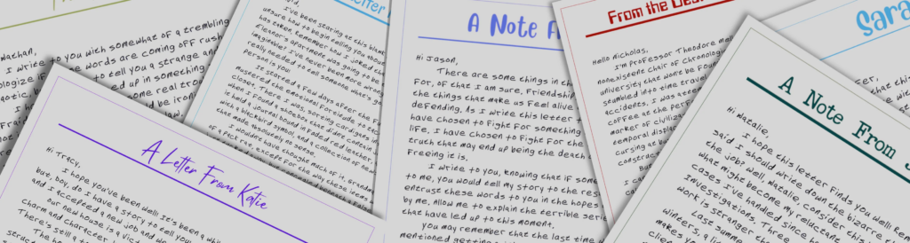 Example letters from different series offered by FictionMail